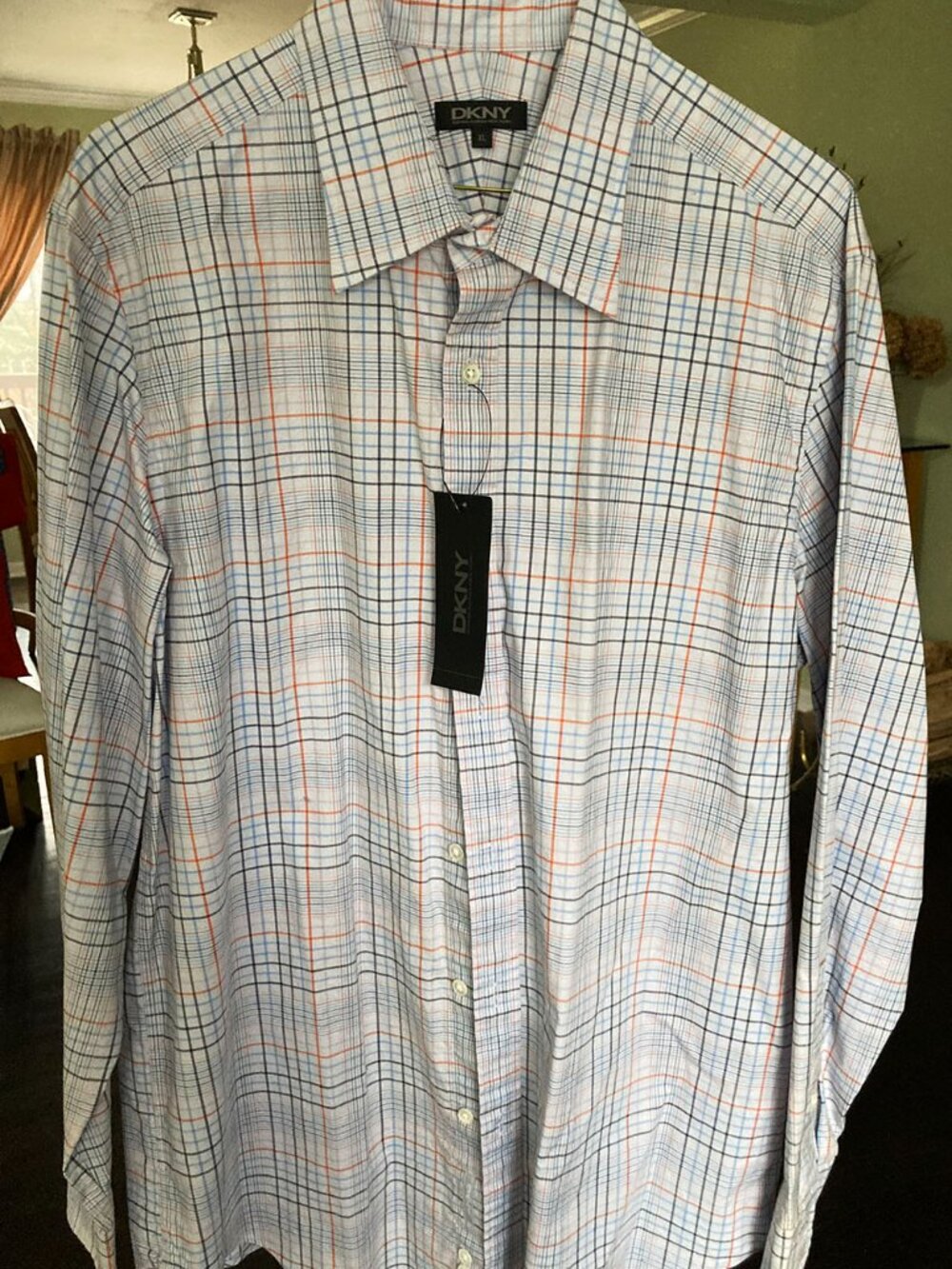 DKNY Mens Long Sleeve Plaid Dress Shirt, Extra Large, XL